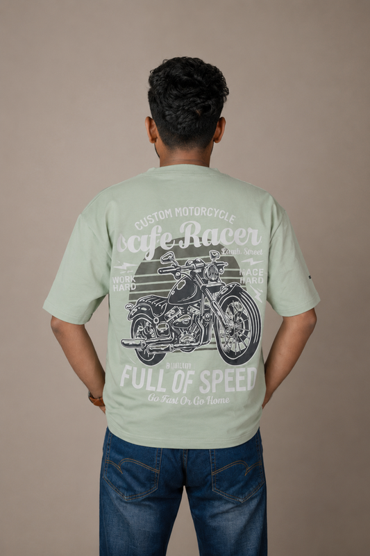 Cafe Racer Green Printed T-Shirt