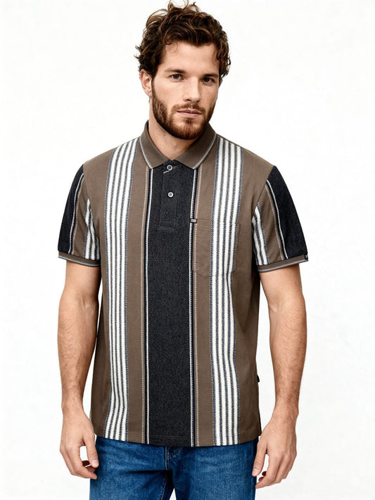 Brown Vertical Stripe Polo T-Shirt