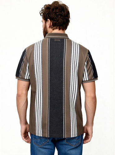 Brown Vertical Stripe Polo T-Shirt