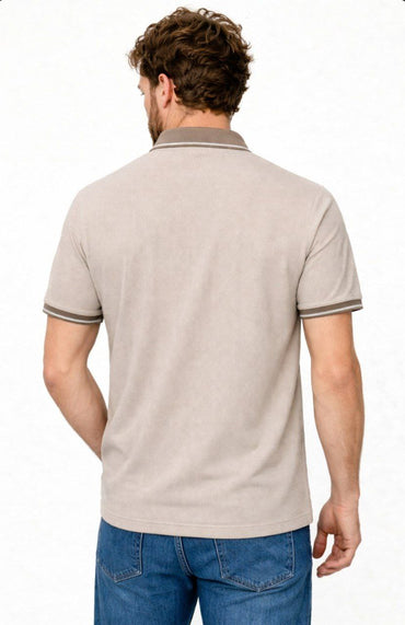 Beige Abstract Pattern Polo T-Shirt