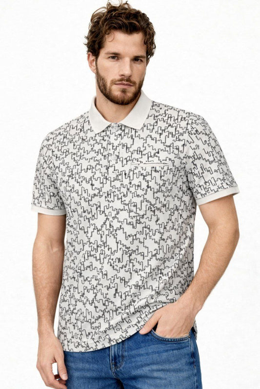 Grey Puzzle Pattern Polo T-Shirt