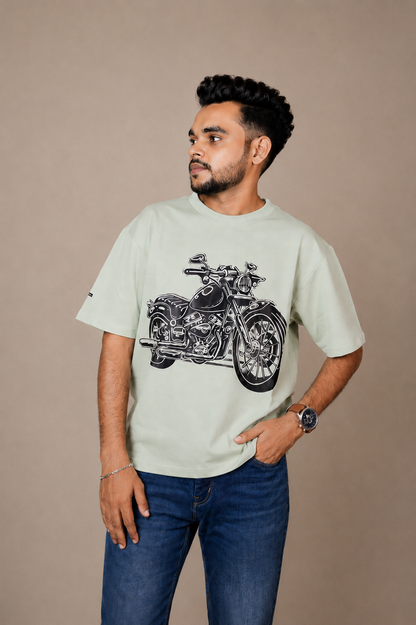 Cafe Racer Green Printed T-Shirt