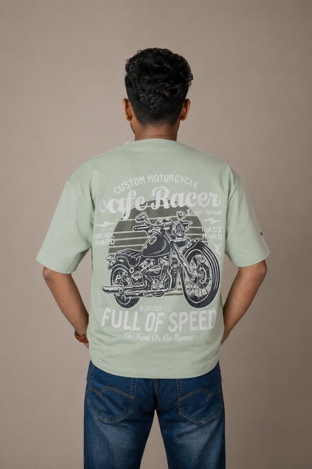 Cafe Racer Green Printed T-Shirt