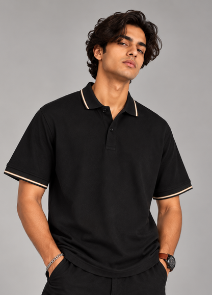 Solid Black Technical Polo T-Shirt