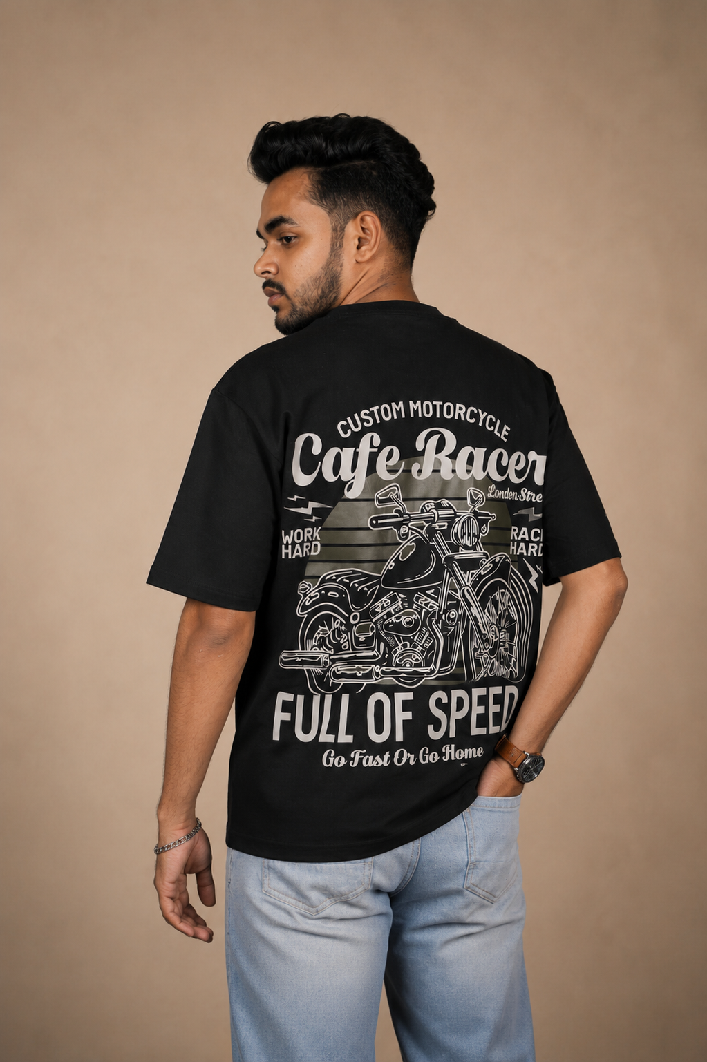 Cafe Racer Black Printed T-Shirt
