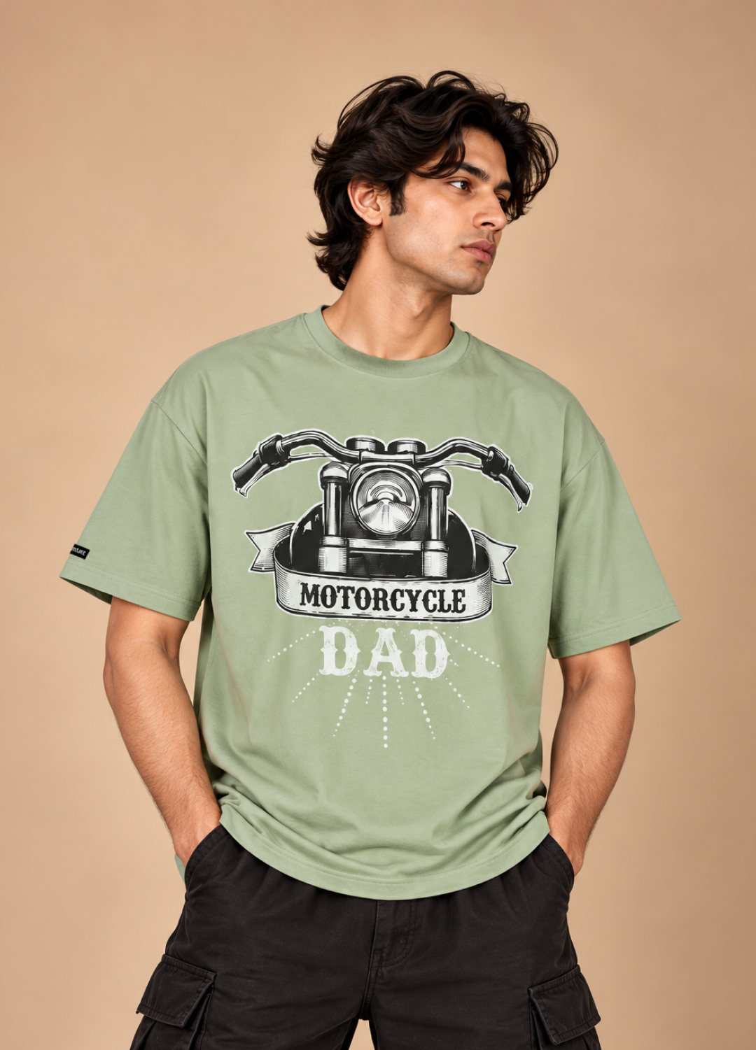 Motorcycle Dad Green Printed Oversized T-Shirt