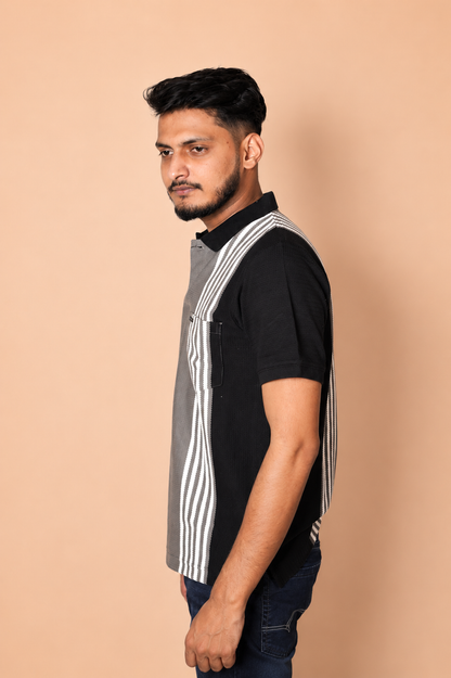 Black Brown Vertical Polo T-Shirt